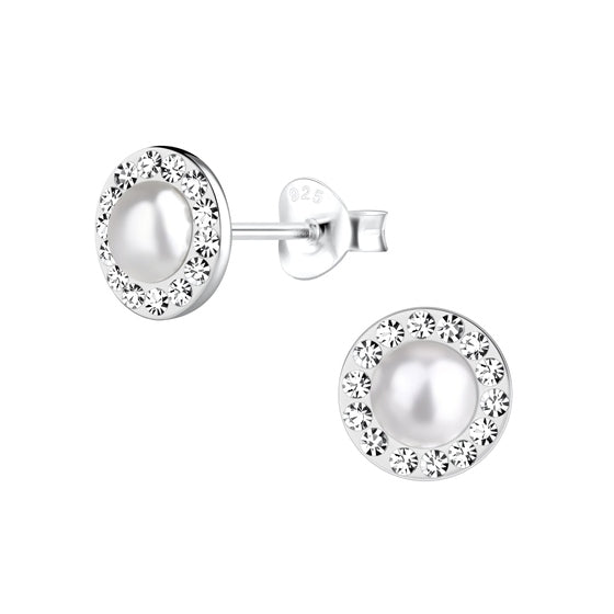 3mm crystal silver stud earrings in 925 sterling silver with anti-tarnish finish