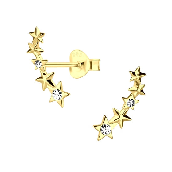Star-shaped crystal earrings in 925 sterling silver with 14k gold E-Coat and sparkling stones