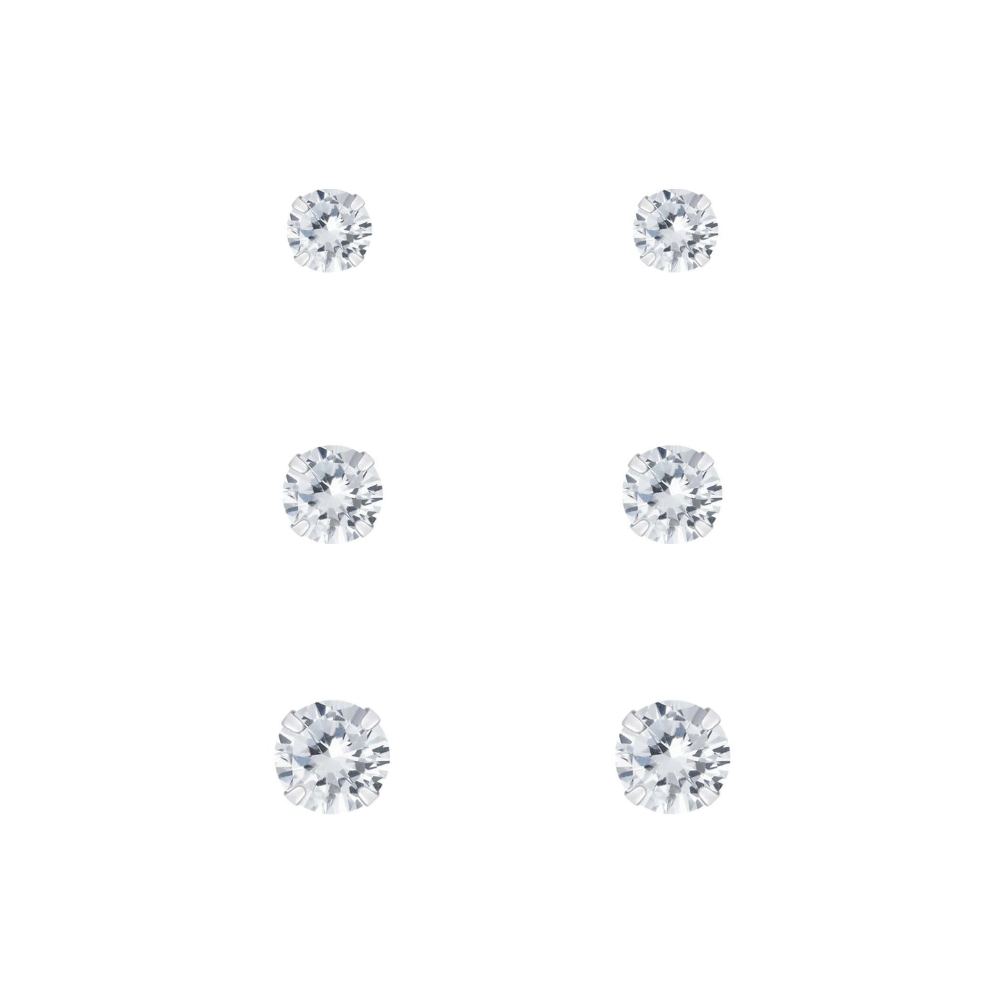 CZ Stud Earrings Set 3 Pairs | 925 Sterling Silver Anti - Tarnish - Brazale - T