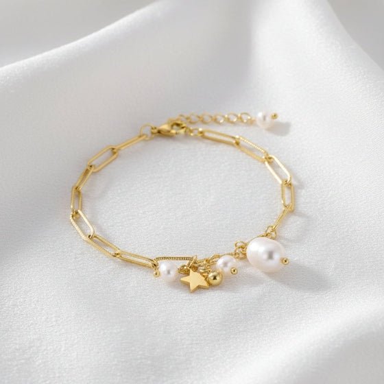 Isabel Pearl Bracelet | 316L Stainless Steel 18K Gold Plated Waterproof - Brazale - T