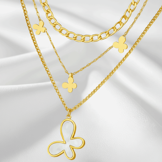 Monarca Butterfly Layered Necklace | 316L Steel 18K Gold Plated Waterproof - Brazale - T