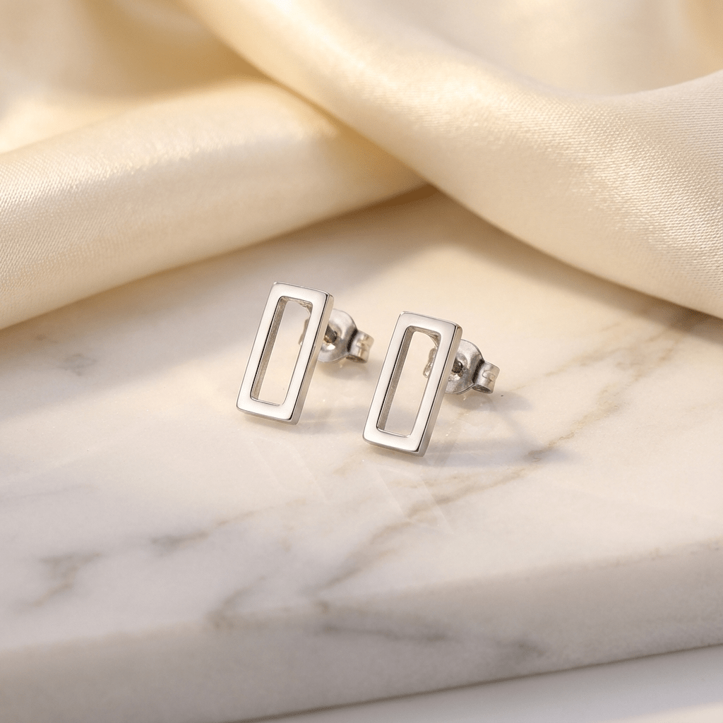 Astra Open - Frame Gold Studs | Minimalist Rectangle Earrings - Brazale - T