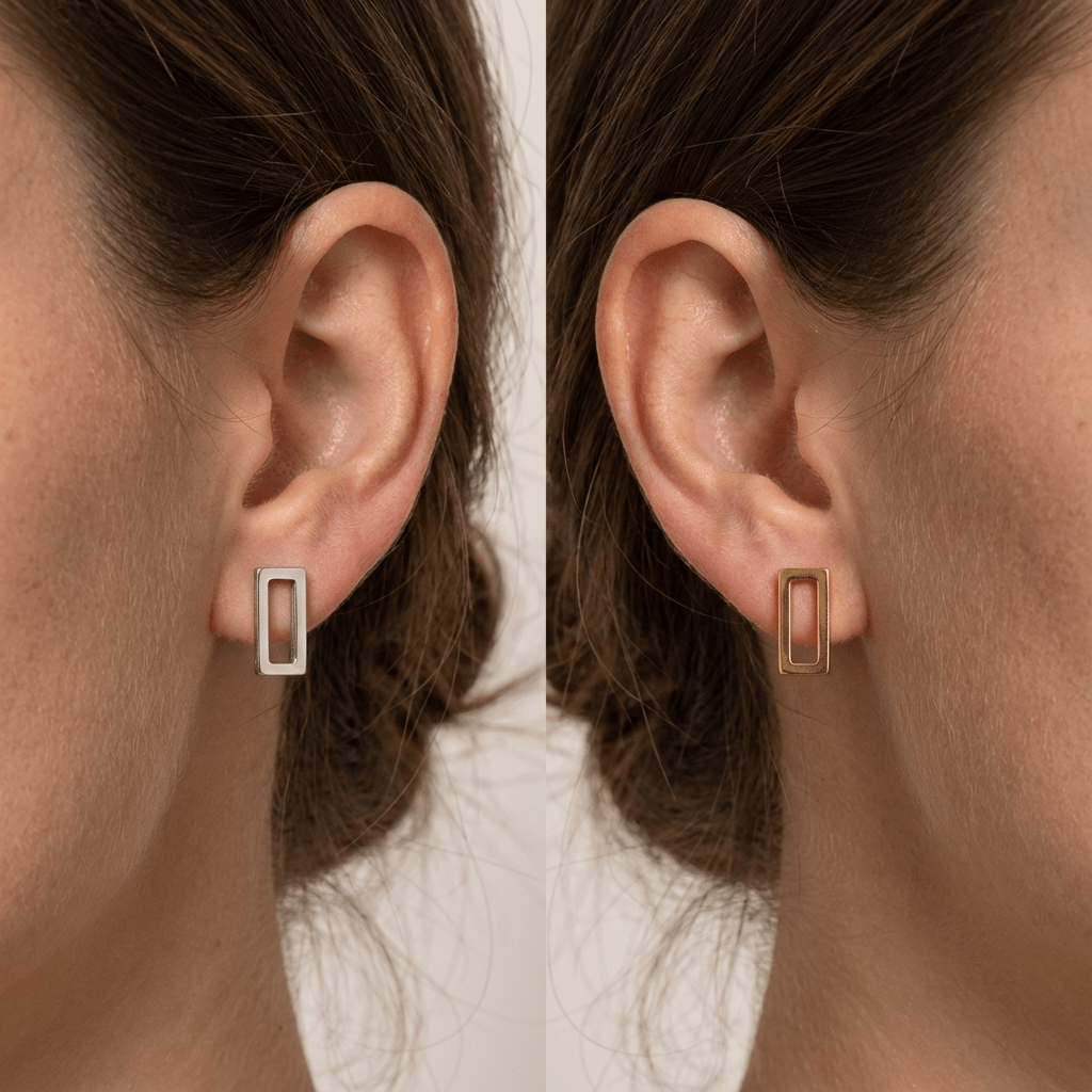 Astra Open - Frame Gold Studs | Minimalist Rectangle Earrings - Brazale - T
