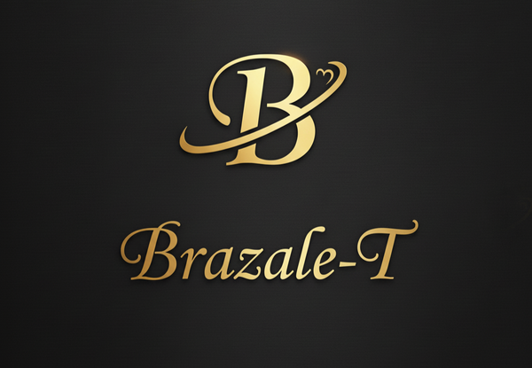 Gold logo and text 'Brazale-T' on a black background