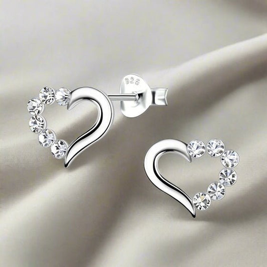 Crystal Heart Stud Earrings | 925 Sterling Silver Waterproof - Brazale - T