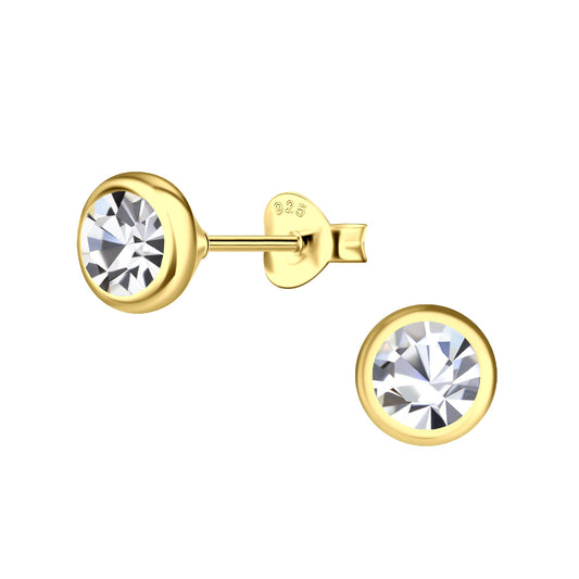 Crystal Solitaire Stud Earrings | 925 Silver 14K Gold Plated Waterproof - Brazale - T
