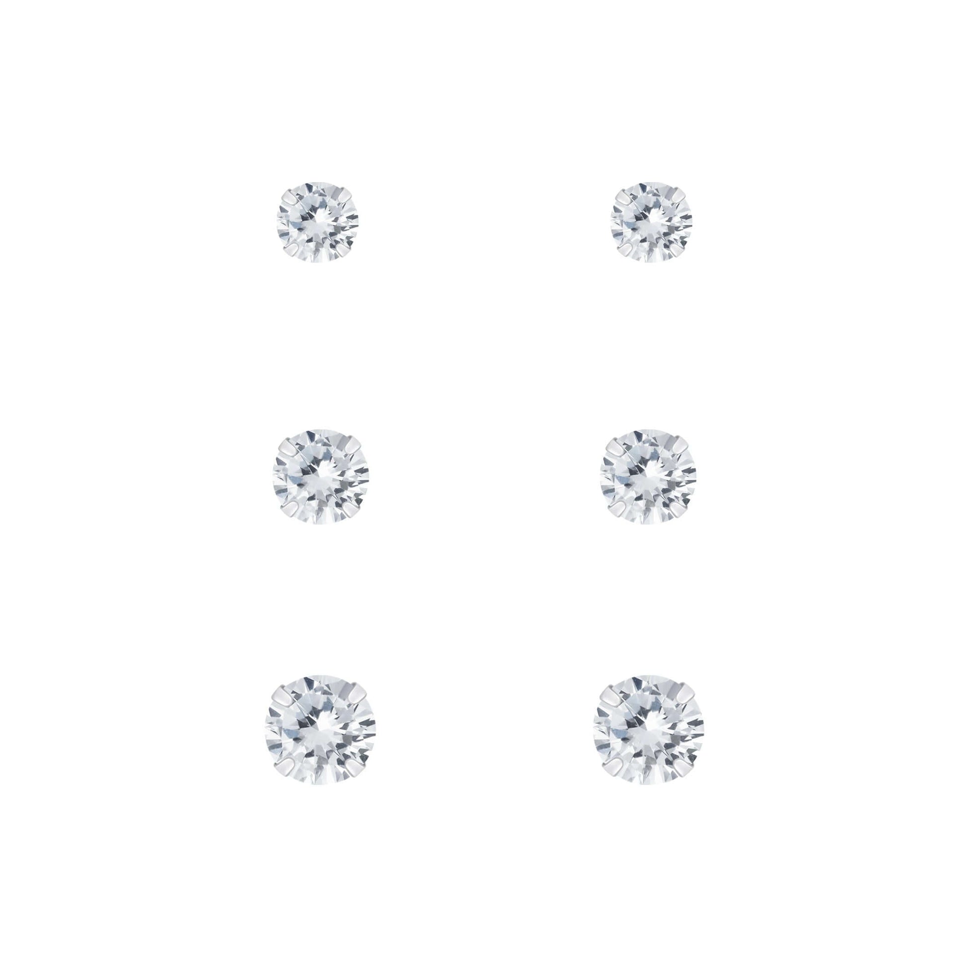 CZ Stud Earrings Set 3 Pairs | 925 Sterling Silver Anti - Tarnish - Brazale - T