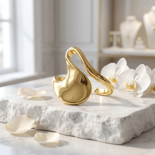 Fluid Sculpture Ring | 925 Sterling Silver Gold Adjustable - Brazale - T