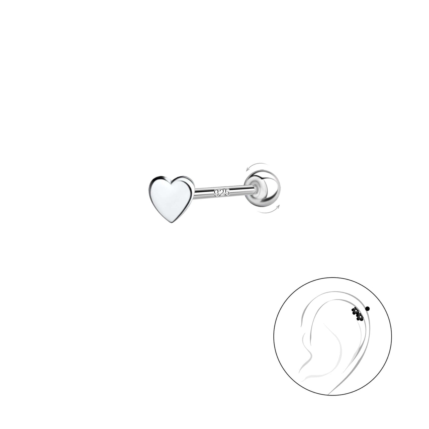 Heart Cartilage Stud Earring | 925 Sterling Silver Anti - Tarnish - Brazale - T