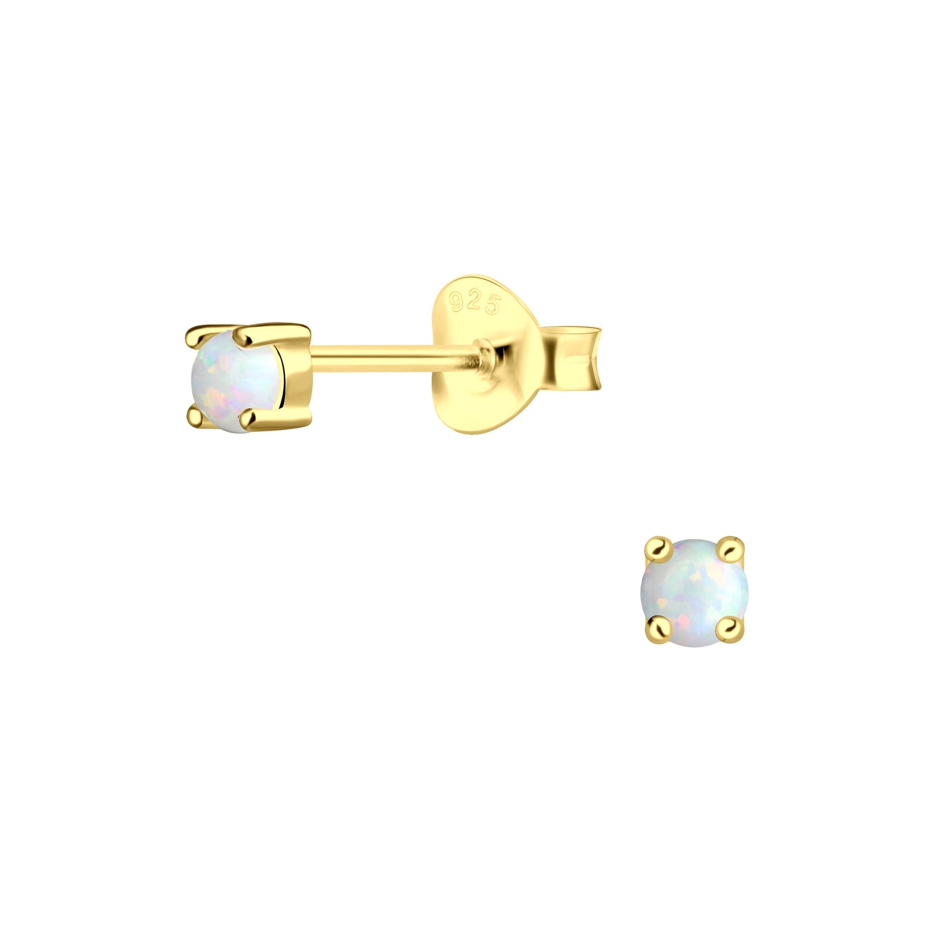 Lab - Grown Opal Stud Earrings | 925 Silver 14K Gold Plated Waterproof 3mm - Brazale - T
