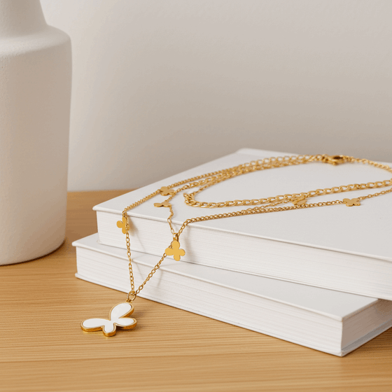 Monarca Butterfly Layered Necklace | 316L Steel 18K Gold Plated Waterproof - Brazale - T