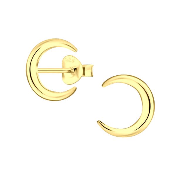 Moon Stud Earrings | 925 Sterling Silver 14K Gold Plated Waterproof 9mm - Brazale - T