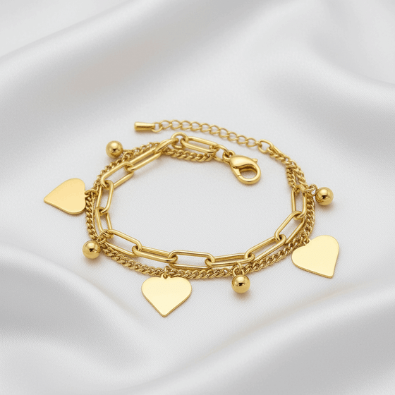 Natalia Double Heart Bracelet | 316L Stainless Steel Waterproof - Brazale - T