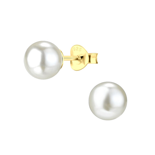 Pearl Stud Earrings | 925 Sterling Silver 14K Gold Plated Waterproof 8mm - Brazale - T