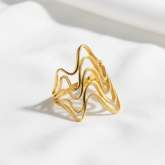 Roman Wave Ring | Stainless Steel 14K Gold Plated Waterproof Adjustable - Brazale - T