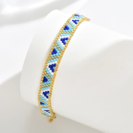 Santorini Sky Set - Blue & Gold Miyuki Beaded Earrings & Bracelet | - Brazale - T