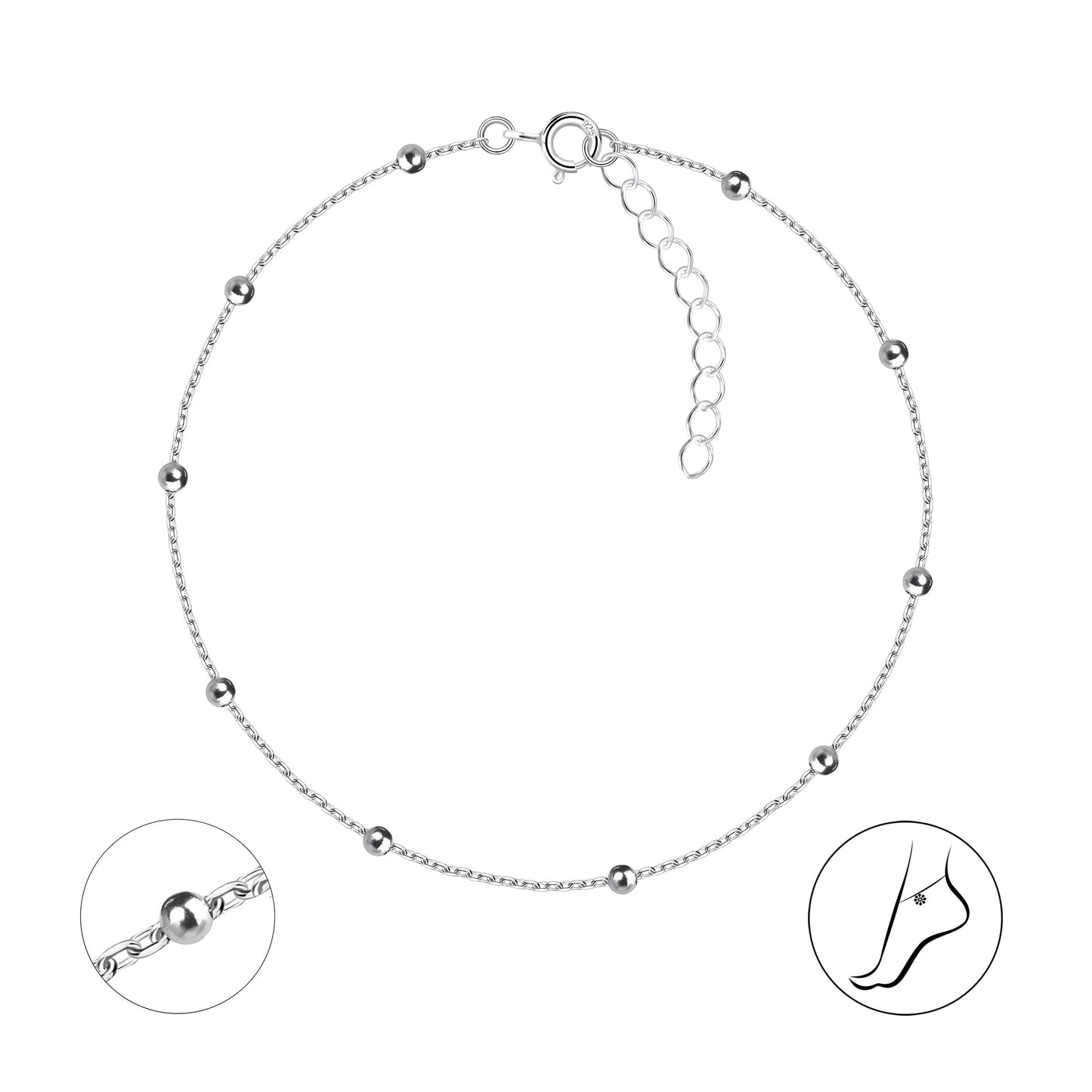 Sara Anklet | 925 Sterling Silver Waterproof 22cm Adjustable - Brazale - T