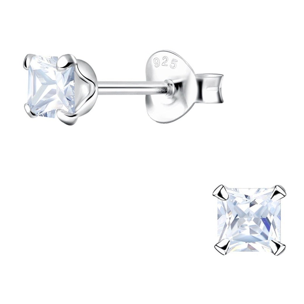 Solitaire Zirconia Stud Earrings | 925 Sterling Silver Waterproof 4mm - Brazale - T