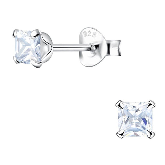 Solitaire Zirconia Stud Earrings | 925 Sterling Silver Waterproof 4mm - Brazale - T